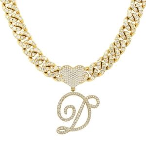 Initial Necklaces gold Cuban Link Chain for Women Iced Out Chain with heart